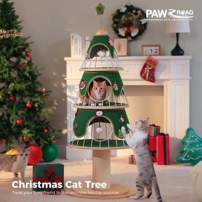 Show full view: PAWZ Road 51.2-in Polyester Modern Cat Tree with Thick Scratch Post & 3 Condos, Green slide 2 of 10