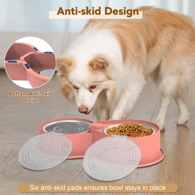 Show full view: UPSKY 304 Metal Dual Food & Water Functional Stainless Steel Anti-Skid Dog & Cat Bowl Set with Lids, Pink slide 7 of 10