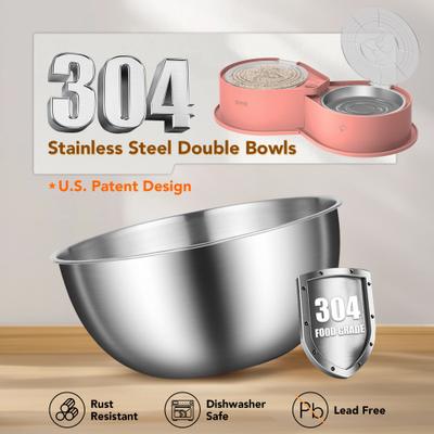 Show full view: UPSKY 304 Metal Dual Food & Water Functional Stainless Steel Anti-Skid Dog & Cat Bowl Set with Lids, Pink slide 3 of 10