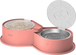 UPSKY 304 Metal Dual Food & Water Functional Stainless Steel Anti-Skid Dog & Cat Bowl Set with Lids, Pink
