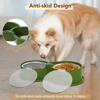 Show full view: UPSKY 304 Metal Dual Food & Water Functional Stainless Steel Anti-Skid Dog & Cat Bowl Set with Lids, Green slide 8 of 11