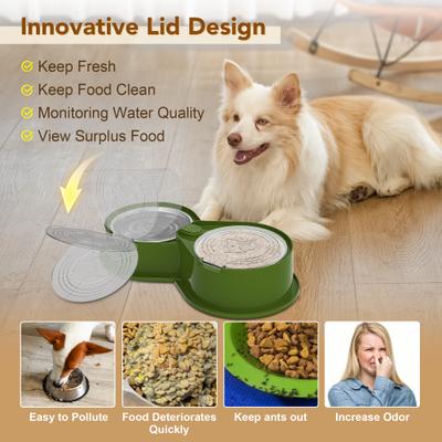 Show full view: UPSKY 304 Metal Dual Food & Water Functional Stainless Steel Anti-Skid Dog & Cat Bowl Set with Lids, Green slide 6 of 11