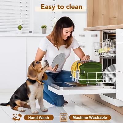 Show full view: UPSKY 304 Metal Dual Food & Water Functional Stainless Steel Anti-Skid Dog & Cat Bowl Set with Lids, Green slide 9 of 11