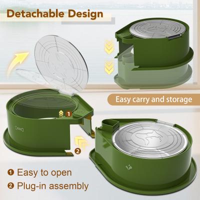 Show full view: UPSKY 304 Metal Dual Food & Water Functional Stainless Steel Anti-Skid Dog & Cat Bowl Set with Lids, Green slide 7 of 11