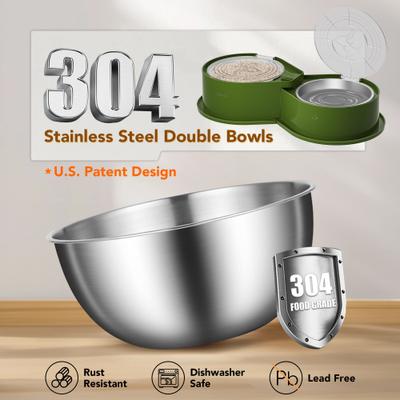 Show full view: UPSKY 304 Metal Dual Food & Water Functional Stainless Steel Anti-Skid Dog & Cat Bowl Set with Lids, Green slide 4 of 11