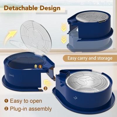Show full view: UPSKY 304 Metal Dual Food & Water Functional Stainless Steel Anti-Skid Dog & Cat Bowl Set with Lids, Blue slide 6 of 10