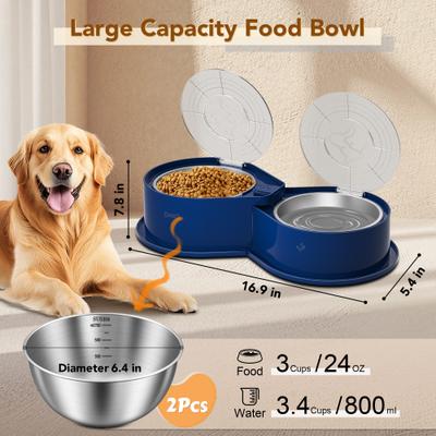 Show full view: UPSKY 304 Metal Dual Food & Water Functional Stainless Steel Anti-Skid Dog & Cat Bowl Set with Lids, Blue slide 4 of 10