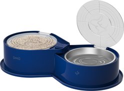 UPSKY 304 Metal Dual Food & Water Functional Stainless Steel Anti-Skid Dog & Cat Bowl Set with Lids, Blue