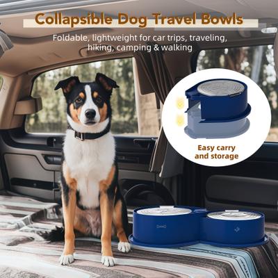 Show full view: UPSKY 304 Metal Dual Food & Water Functional Stainless Steel Anti-Skid Dog & Cat Bowl Set with Lids, Blue slide 2 of 10