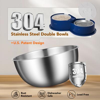 Show full view: UPSKY 304 Metal Dual Food & Water Functional Stainless Steel Anti-Skid Dog & Cat Bowl Set with Lids, Blue slide 3 of 10