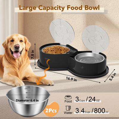 Show full view: UPSKY 304 Metal Dual Food & Water Functional Stainless Steel Anti-Skid Dog & Cat Bowl Set with Lids, Black slide 4 of 10