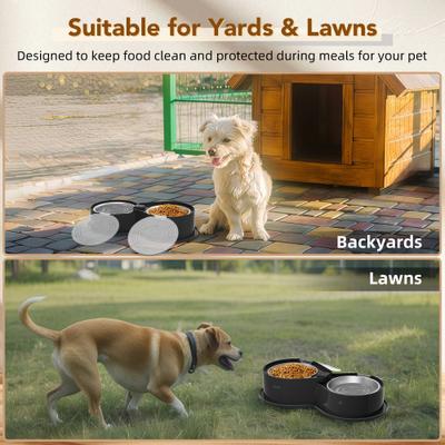 Show full view: UPSKY 304 Metal Dual Food & Water Functional Stainless Steel Anti-Skid Dog & Cat Bowl Set with Lids, Black slide 9 of 10