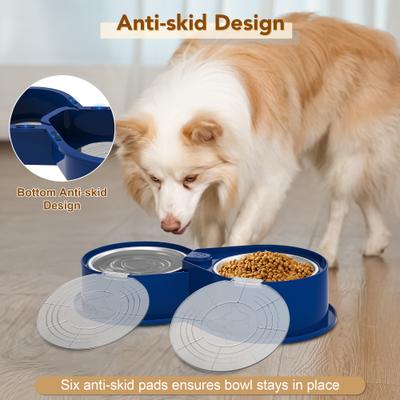 Show full view: UPSKY 304 Metal Dual Food & Water Functional Stainless Steel Anti-Skid Dog & Cat Bowl Set with Lids, Blue slide 7 of 10