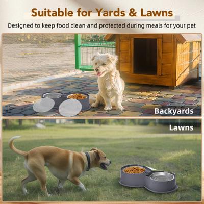 Show full view: UPSKY 304 Metal Dual Food & Water Functional Stainless Steel Anti-Skid Dog & Cat Bowl Set with Lids, Grey slide 9 of 10