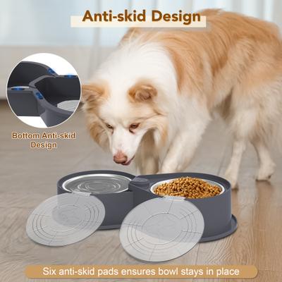 Show full view: UPSKY 304 Metal Dual Food & Water Functional Stainless Steel Anti-Skid Dog & Cat Bowl Set with Lids, Grey slide 7 of 10