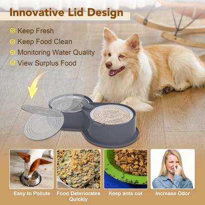 Show full view: UPSKY 304 Metal Dual Food & Water Functional Stainless Steel Anti-Skid Dog & Cat Bowl Set with Lids, Grey slide 5 of 10