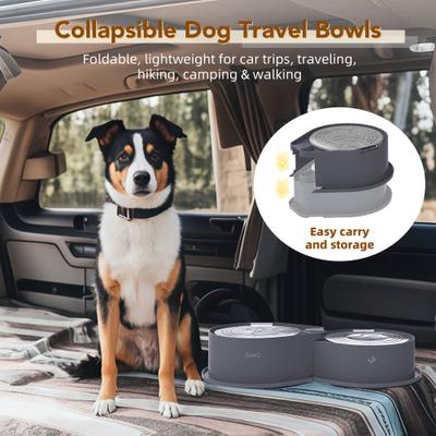 Show full view: UPSKY 304 Metal Dual Food & Water Functional Stainless Steel Anti-Skid Dog & Cat Bowl Set with Lids, Grey slide 2 of 10