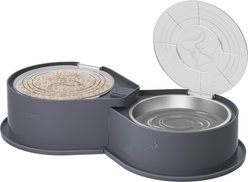 UPSKY 304 Metal Dual Food & Water Functional Stainless Steel Anti-Skid Dog & Cat Bowl Set with Lids, Grey