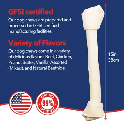 Show full view: Pet Factory Beefhide 15 to 17-inch Knotted Bone Natural Flavored Chewy Dog Treat, 1 count slide 5 of 5