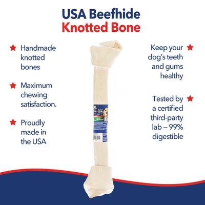Show full view: Pet Factory Beefhide 15 to 17-inch Knotted Bone Natural Flavored Chewy Dog Treat, 1 count slide 4 of 5