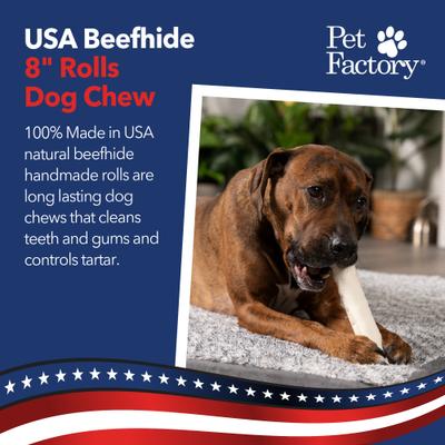 Show full view: Pet Factory Beefhide 8-inch Rolls Natural Flavored Dog Hard Chews, 10 count slide 3 of 11