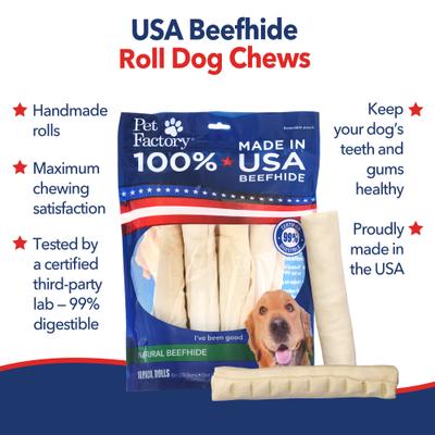 Show full view: Pet Factory Beefhide 8-inch Rolls Natural Flavored Dog Hard Chews, 10 count slide 4 of 11