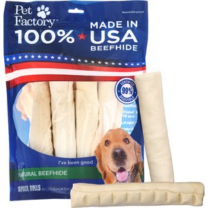 Pet Factory Beefhide 8-inch Rolls Natural Flavored Dog Hard Chews, 10 count