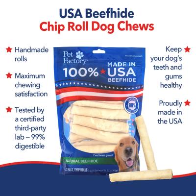 Show full view: Pet Factory Beefhide 5-inch Chip Rolls Natural Flavored Dog Hard Chews, 22 count slide 4 of 11