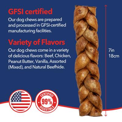 Show full view: Pet Factory Beefhide 7-inch Braided Sticks Peanut Butter Flavored Dog Hard Chews, 6 count slide 5 of 10