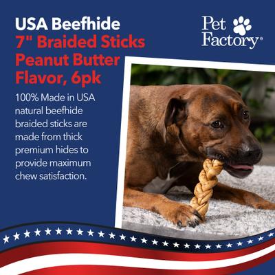 Show full view: Pet Factory Beefhide 7-inch Braided Sticks Peanut Butter Flavored Dog Hard Chews, 6 count slide 3 of 10