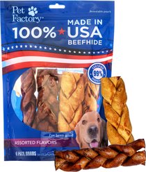 Pet Factory Beefhide 6-inch Braided Sticks Variety Pack Beef & Chicken Flavored Dog Hard Chews, 6 count