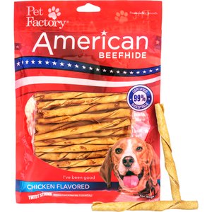 Pet Factory Beefhide 5-inch Twist Sticks Chicken Flavored Dog Hard Chews, 1-lb bag