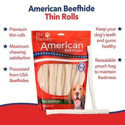 Show full view: Pet Factory Beefhide Thin Rolls 10-inch Natural Flavored Dog Hard Chews, 35 count slide 4 of 10