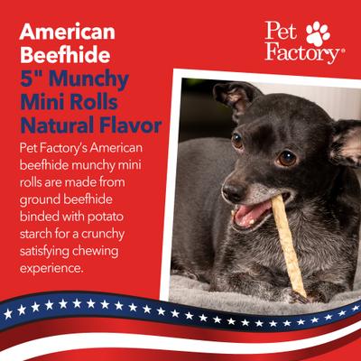 Show full view: Pet Factory Beefhide Munchy Mini Rolls 5-inch Natural Flavored Dog Hard Chews, 1.5-lb bag slide 3 of 10