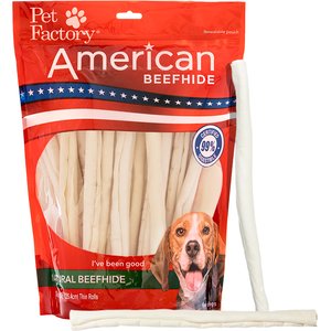 Pet Factory Beefhide Thin Rolls 10-inch Natural Flavored Dog Hard Chews, 35 count