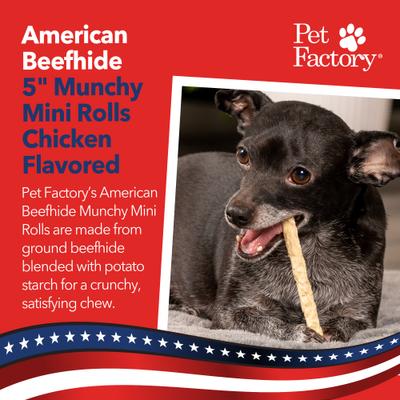 Show full view: Pet Factory Beefhide Munchy Mini Rolls 5-inch Chicken Flavored Dog Hard Chews, 1.5-lb bag slide 3 of 10