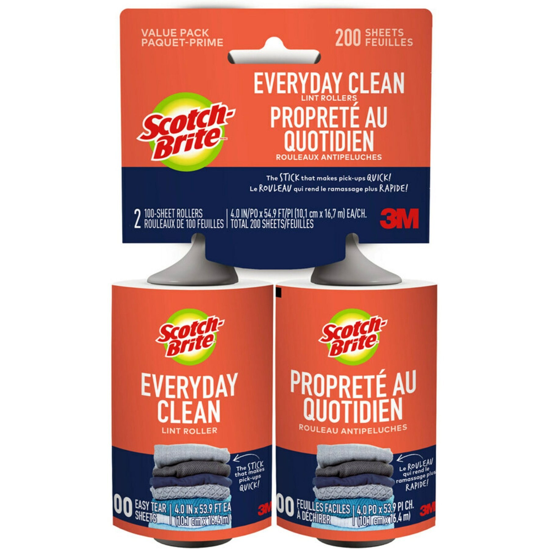 Scotch-Brite Everyday Clean Lint Roller Twin Pack, 100 sheets, 2 count