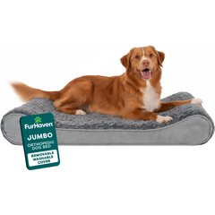 FurHaven Ultra Plush Luxe Lounger Orthopedic Cat & Dog Bed with Removable Cover, Gray, Jumbo