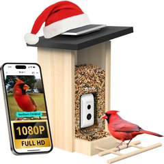 Birdfy Wooden Smart Bird Feeder with Camera Solar Powered, Ebony, 2.8L