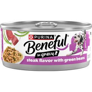 Purina Beneful Steak with Green Beans in Gravy Wet Dog Food, 5.5-oz can, 12 count