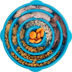 Outward Hound Non-Skid Plastic Slow Feeder Interactive Dog Bowl, Teal, 4-cup