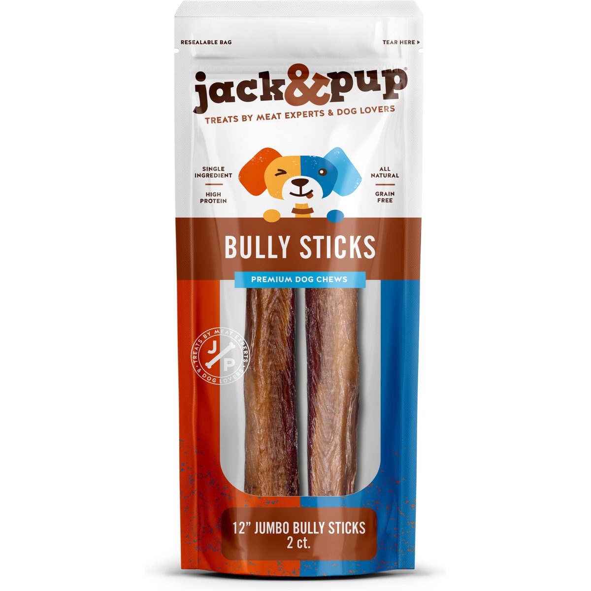 Jack & Pup Odor-Free Jumbo Beef Bully Sticks 12-in Dog Chew, 2 count