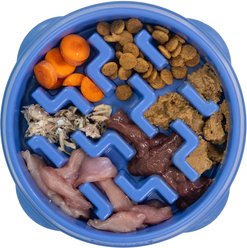 Outward Hound Fun Feeder Slow Feeder Dog Bowl, Blue, 2-cup