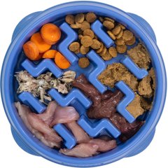 Outward Hound Fun Feeder Slow Feeder Dog Bowl, Blue, 2-cup