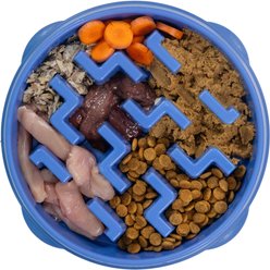 Outward Hound Fun Feeder Slow Feeder Dog Bowl, Blue, 4-cup