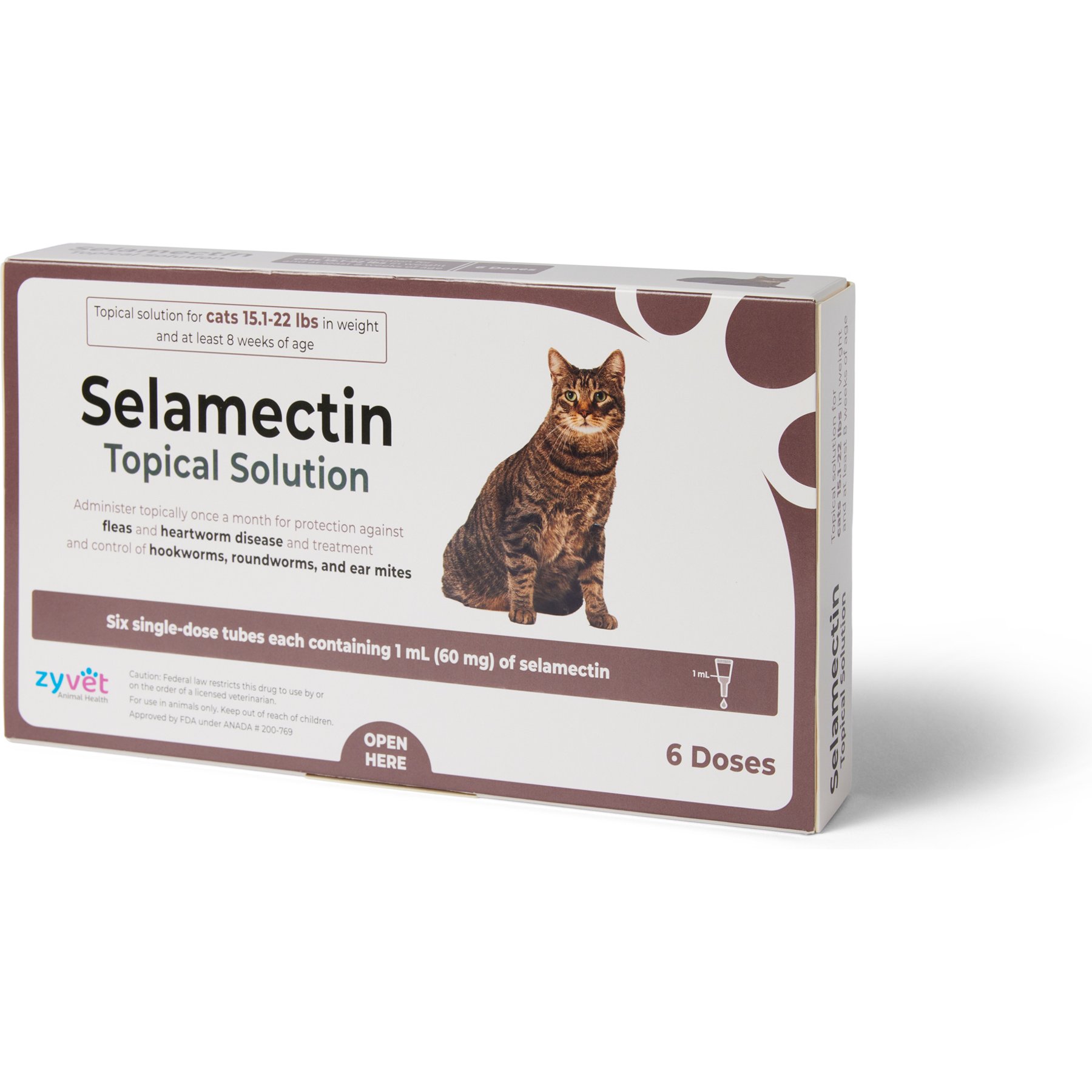 Selamectin Topical Solution for Cats, 15.1-22 lbs (60mg/1mL), 6 Doses (6-mos. supply)