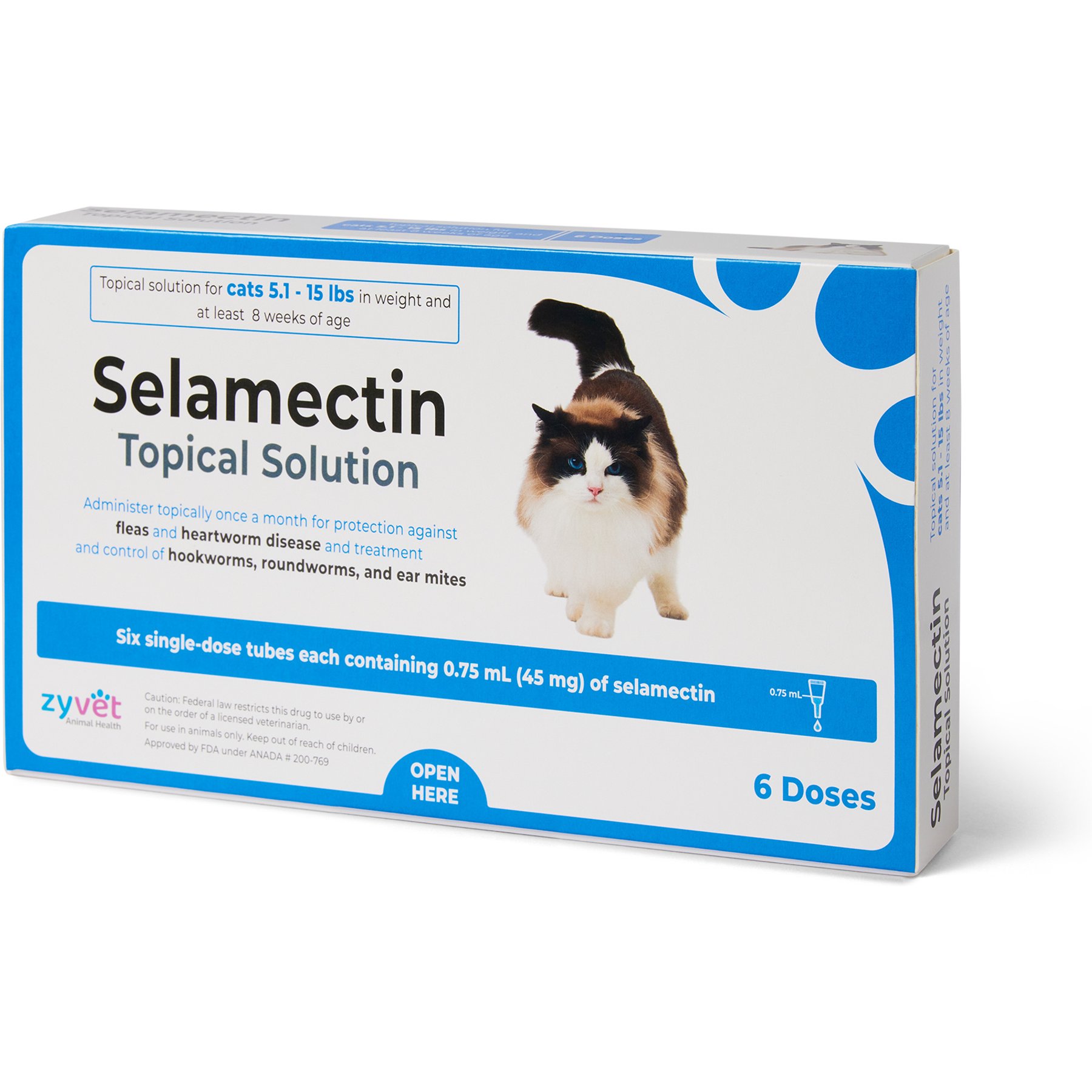 Selamectin Topical Solution for Cats, 5.1-15 lbs (45mg/0.75mL), 6 Doses (6-mos. supply)