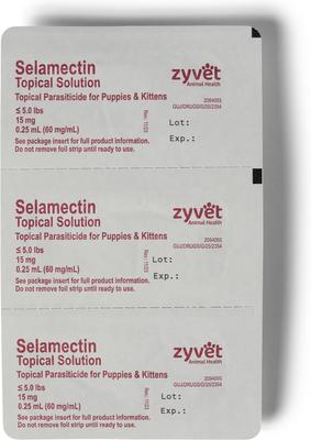 Show full view: Selamectin Topical Solution For Puppies & Kittens, 0-5 lbs (15mg/0.25mL), 3 Doses (3-mos. supply) slide 3 of 4