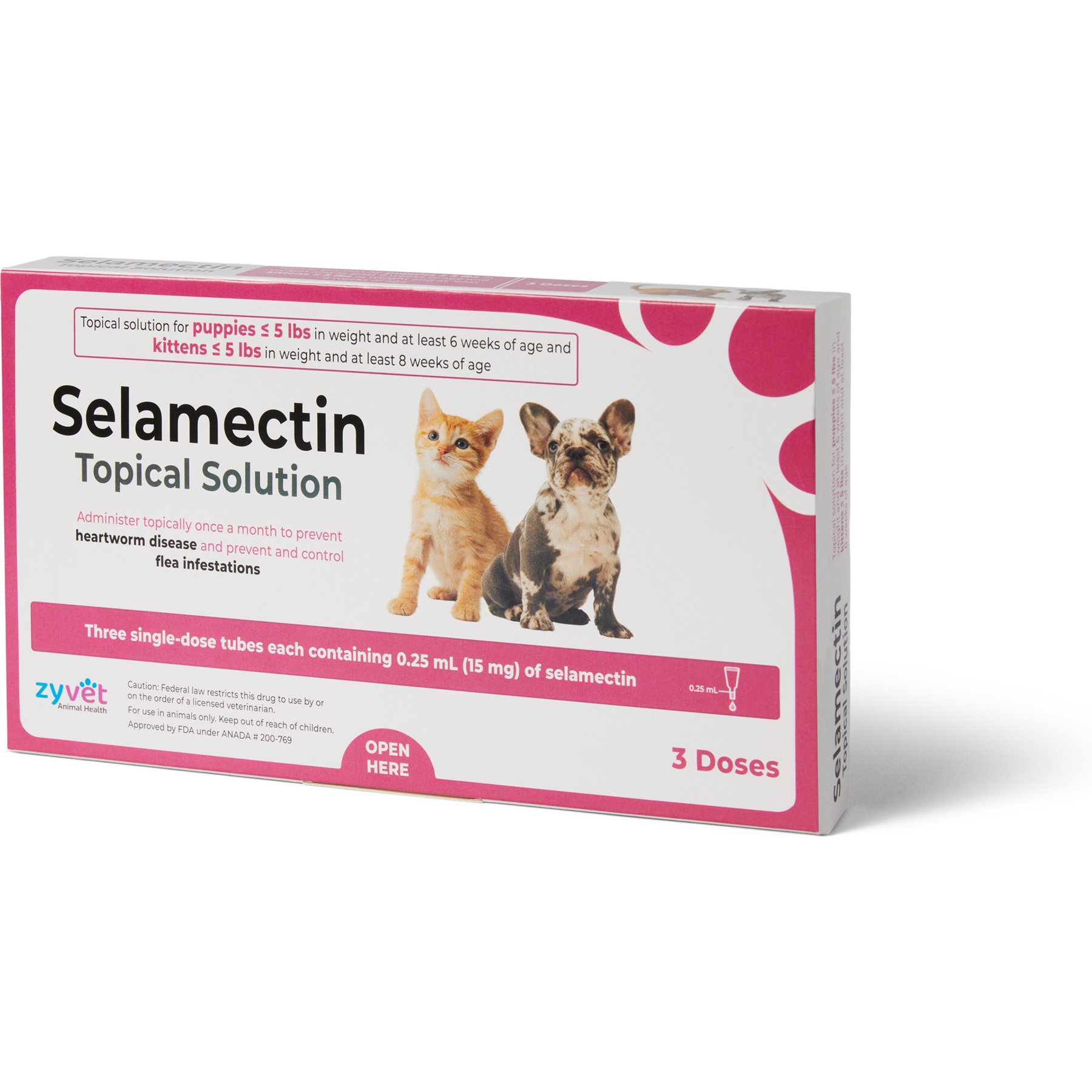 Selamectin Topical Solution for Puppies & Kittens, 0-5 lbs (15mg/0.25mL), 6 Doses (6-mos. supply)