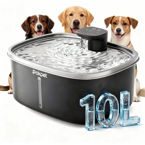 Pokpet Stainless Steel Dog & Cat Water Fountain, Black, 2.6-gal